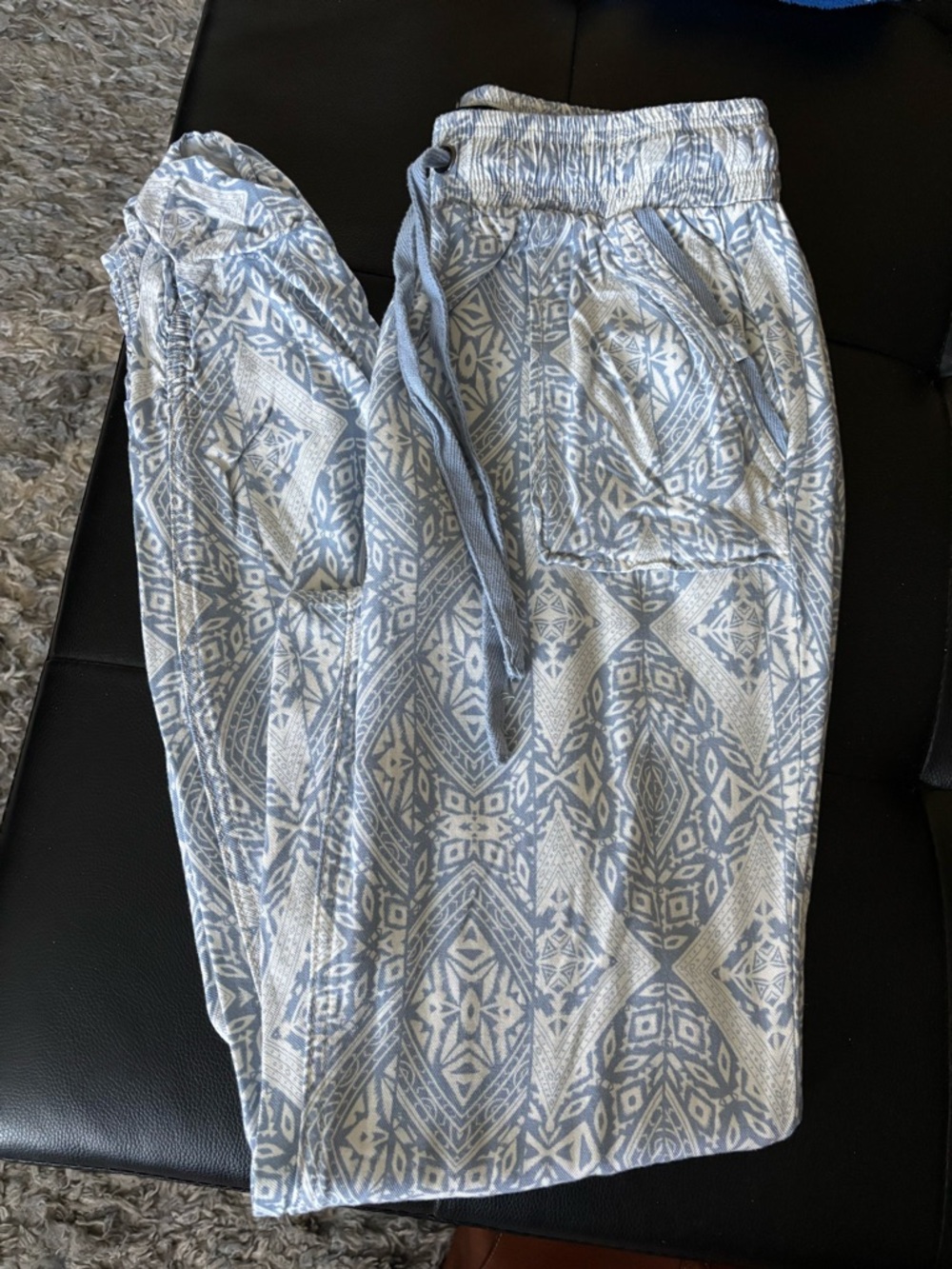 Light Blue & White Printed Lounge Pants Joggers